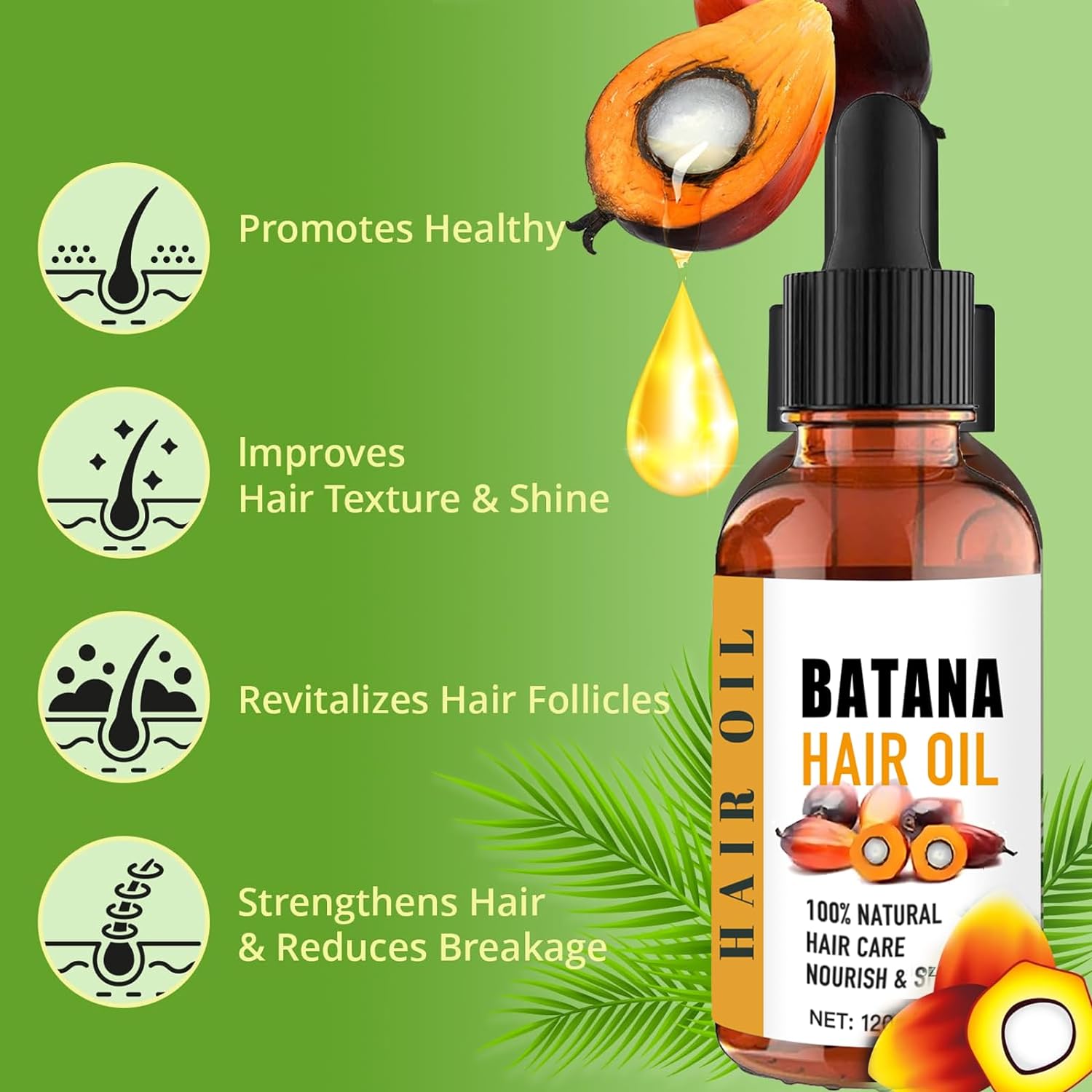 100% Pure Batana Hair Oil for Hair Care, Natural Batana Oil - OLELON