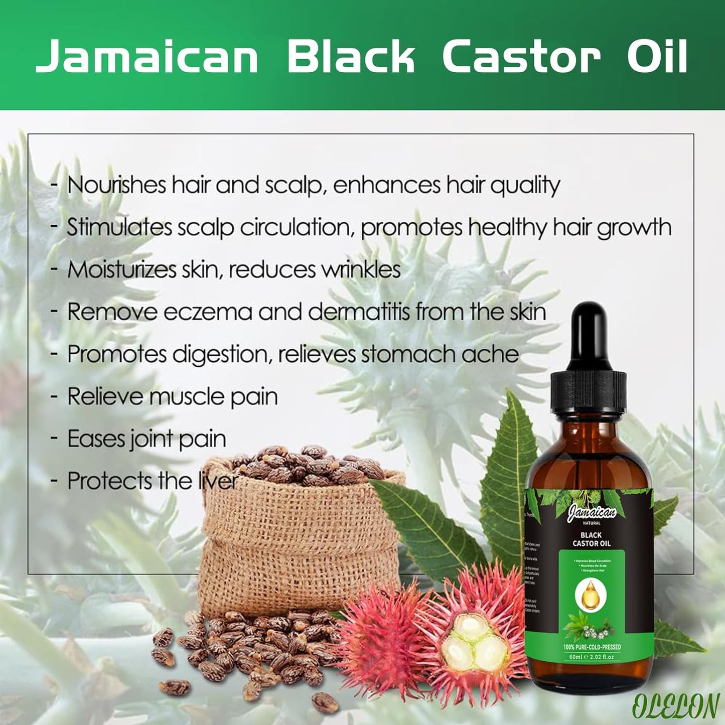 3 Pack Black Castor Oil for Hair Growth, 100% Pure and Natural Organic Castor Oil - OLELON