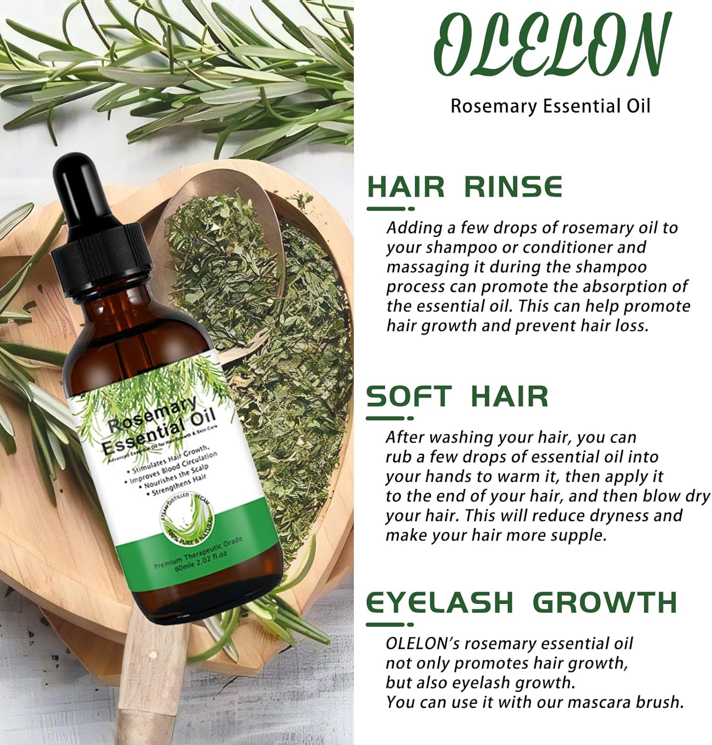 3 Pack Rosemary Essential Oil for Hair Growth - OLELON