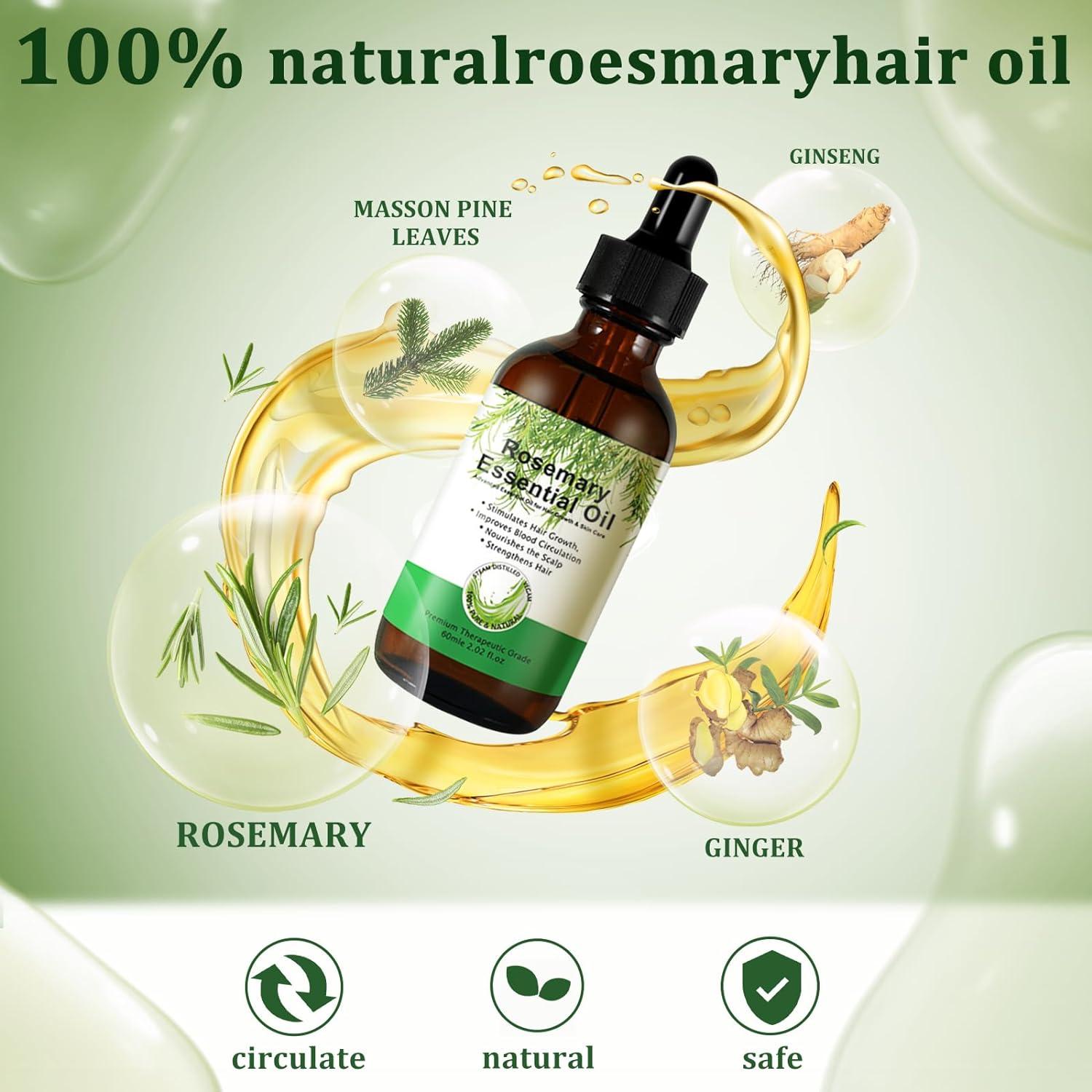 3 Pack Rosemary Essential Oil for Hair Growth - OLELON