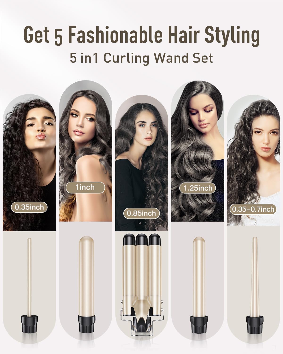 5 in 1 Waver Curling Iron Wand Set,Gold - OLELON