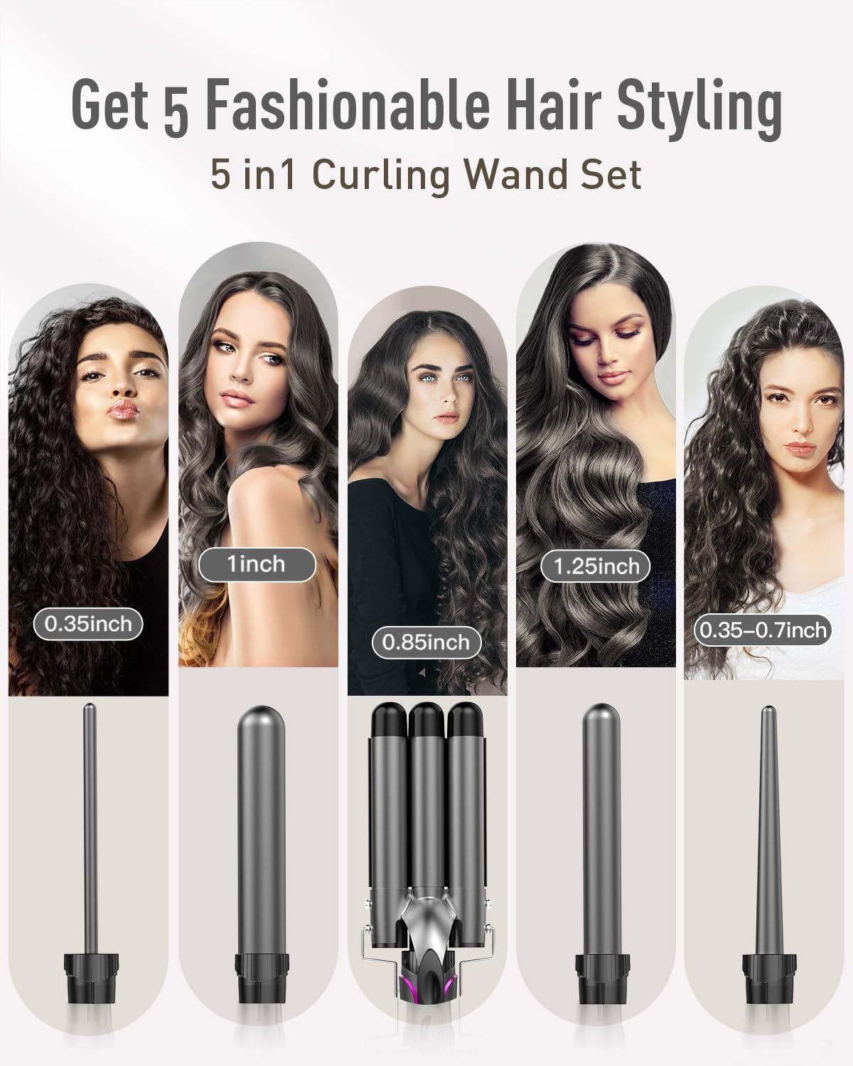 5 in 1 Waver Curling Iron Wand Set,Gray - OLELON