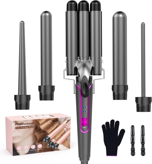 5 in 1 Waver Curling Iron Wand Set,Gray - OLELON