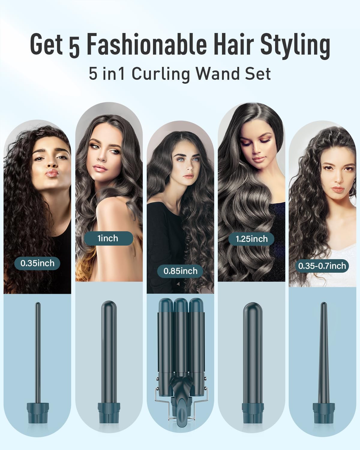 5 in 1 Waver Curling Iron Wand Set,Green - OLELON