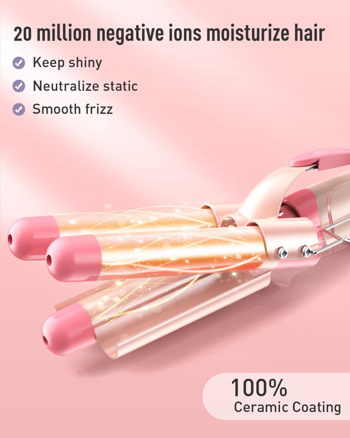 5 in 1 Waver Curling Iron Wand Set,Leather Pink - OLELON