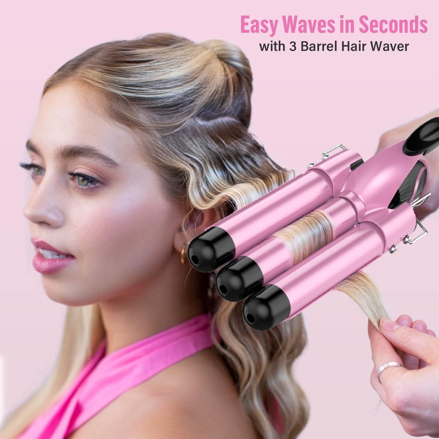 5 in 1 Waver Curling Iron Wand Set,Pink - OLELON