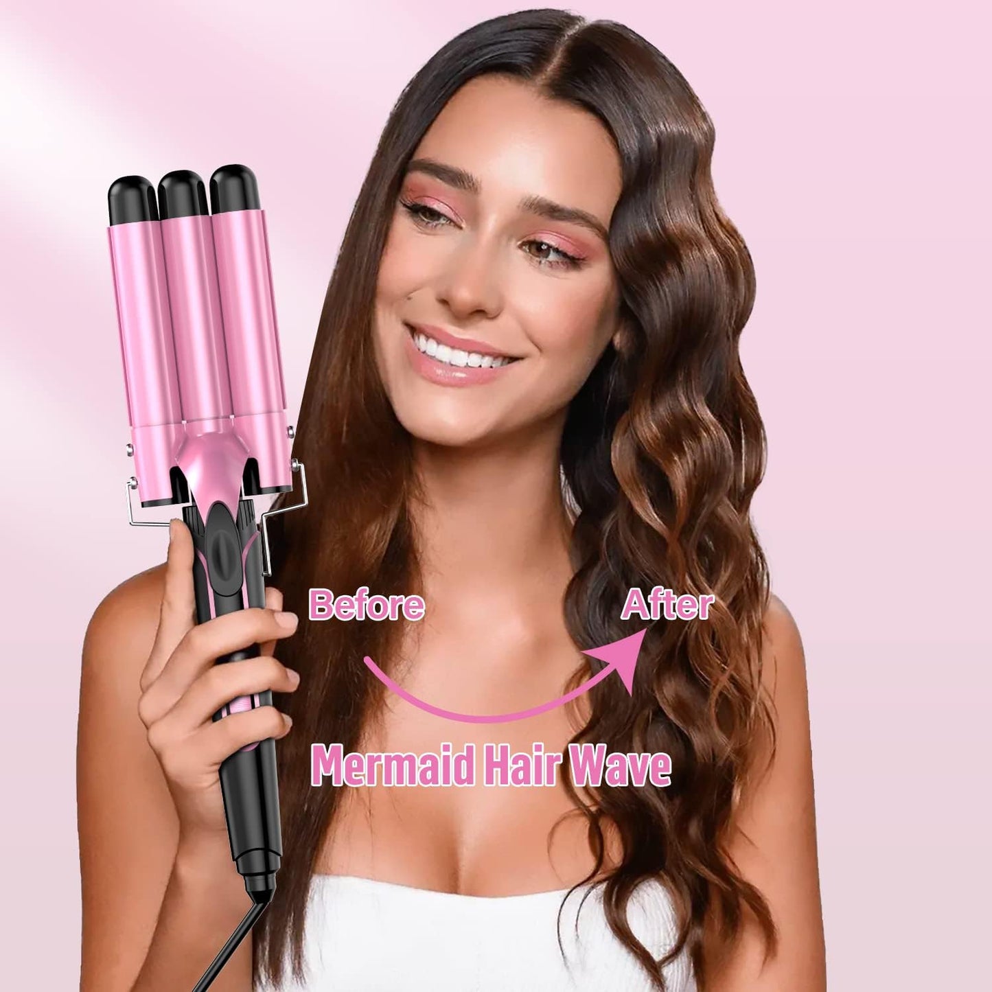 5 in 1 Waver Curling Iron Wand Set,Pink - OLELON