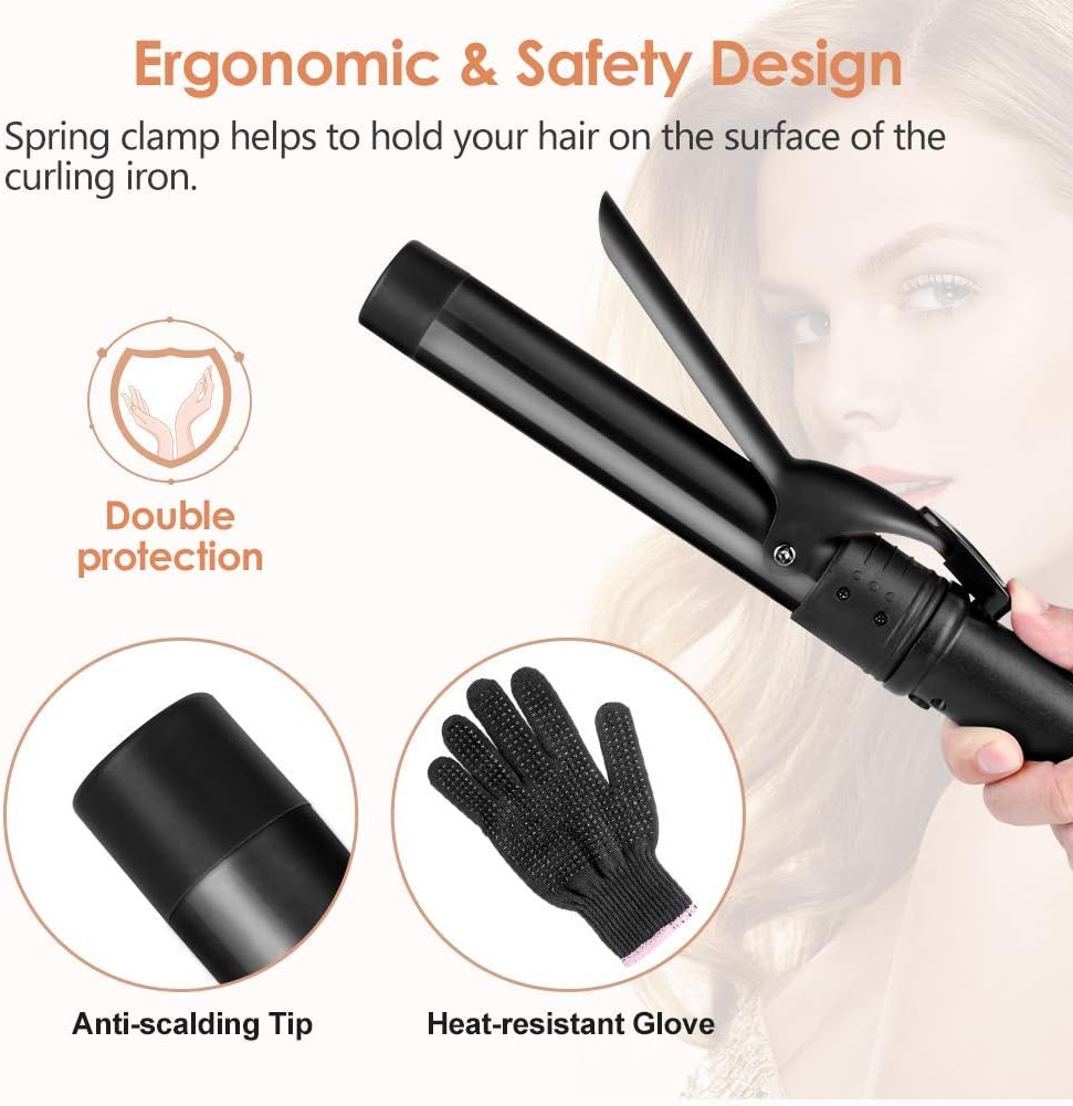 6-IN-1 Curling Iron with 2 Glove ＆ 2 Clips,Black - OLELON