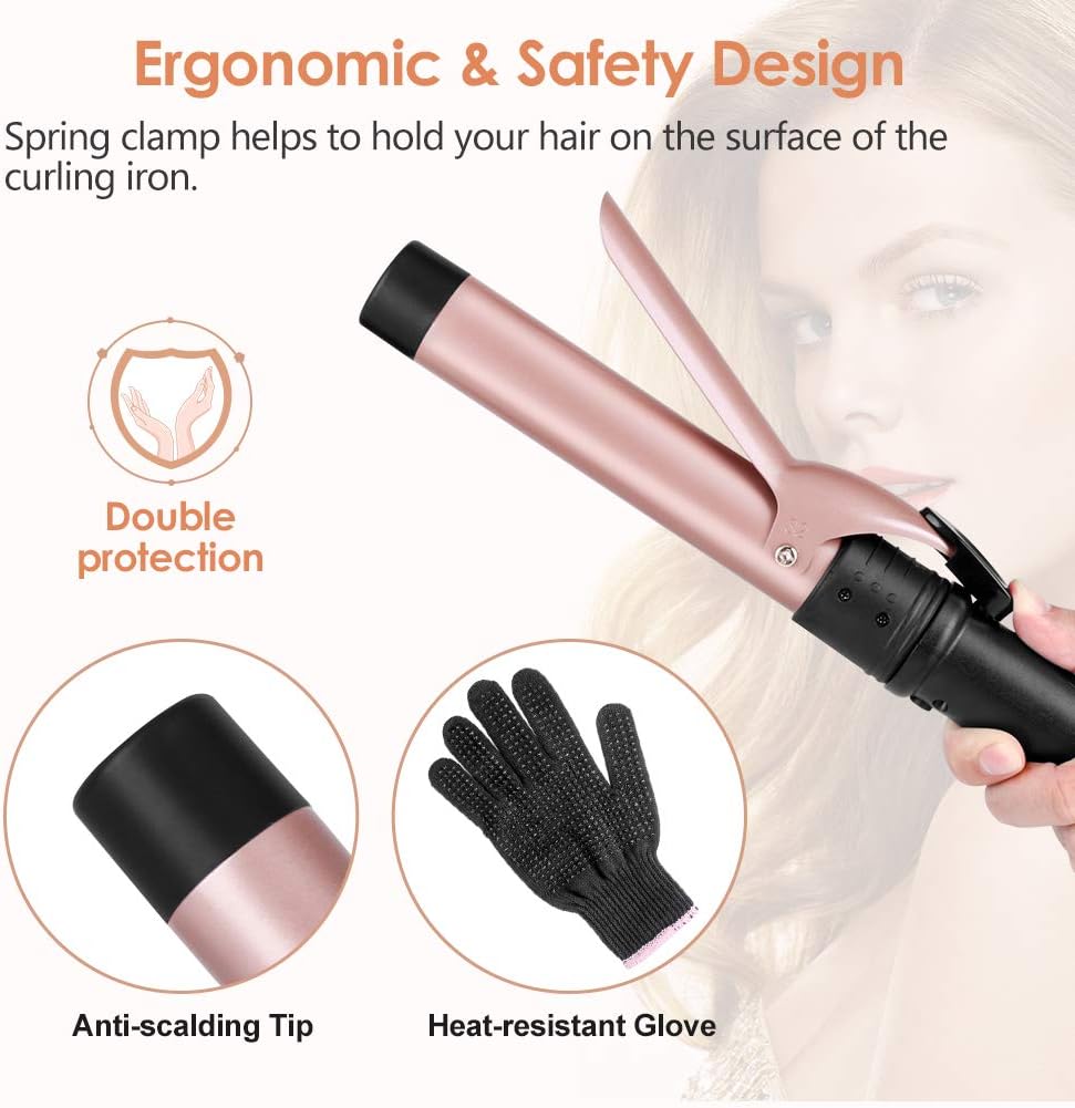 6-IN-1 Curling Iron with 2 Glove ＆ 2 Clips,Rose Gold - OLELON