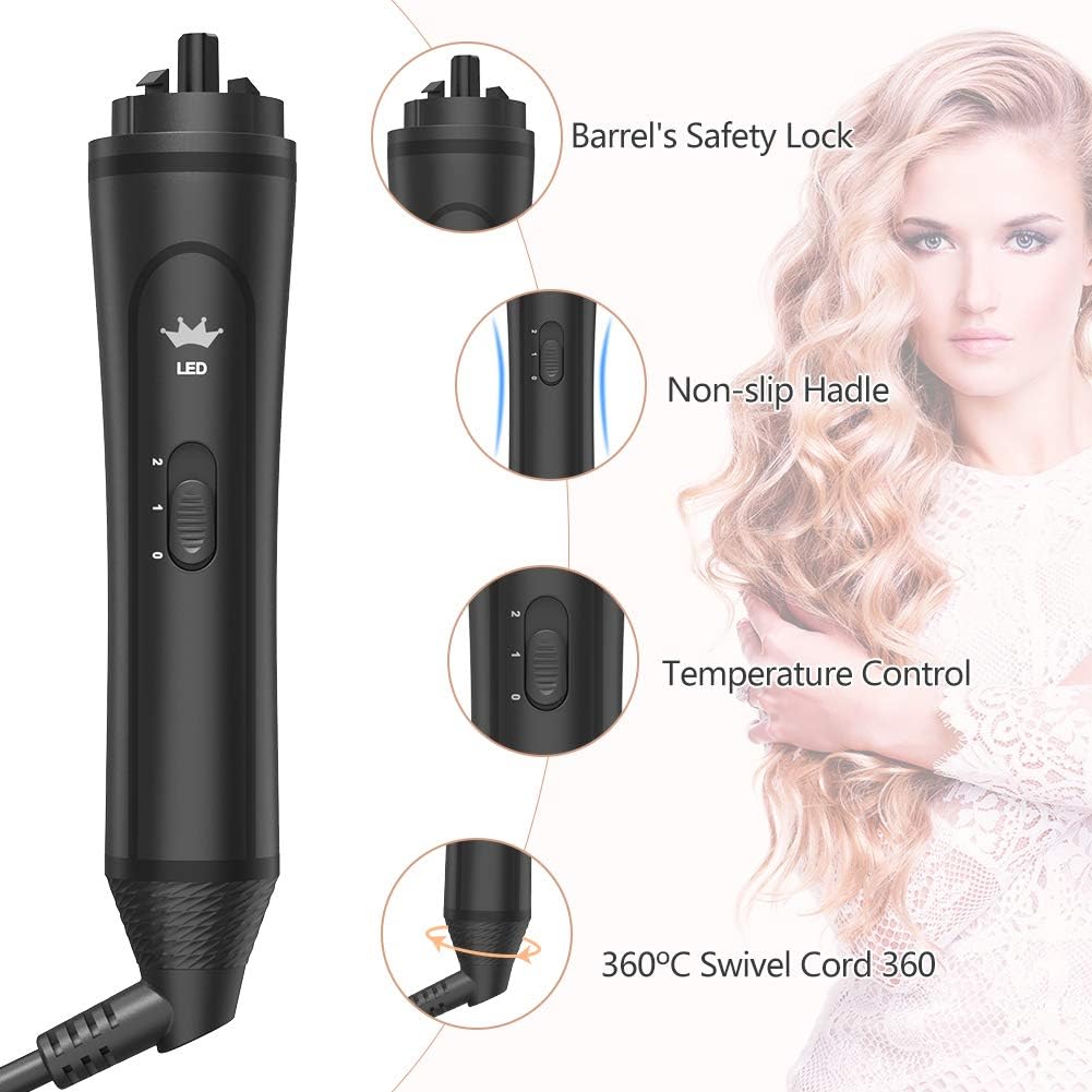 6-IN-1 Curling Iron with 2 Glove ＆ 2 Clips,Rose Gold - OLELON