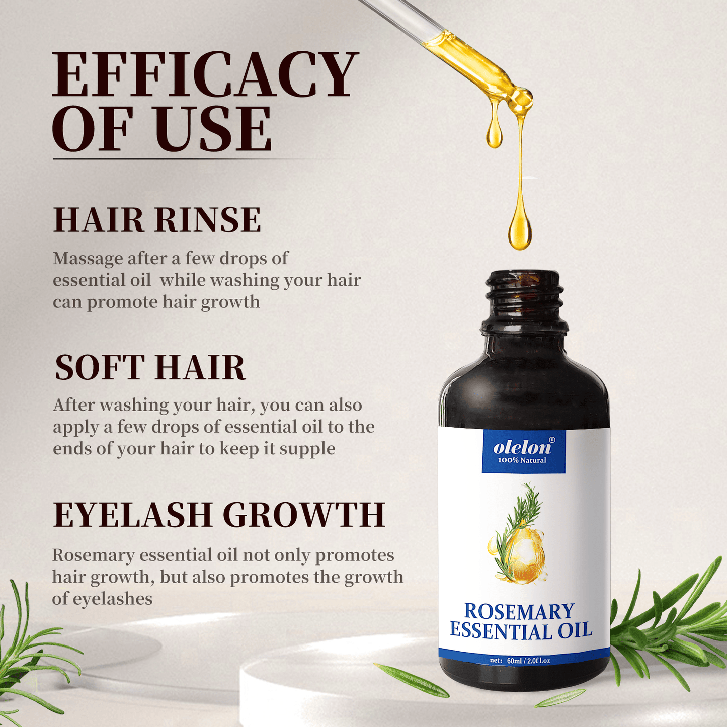 60ml 100% Rosemary Oils for Hair, Skin, Nails, Diffuser - OLELON