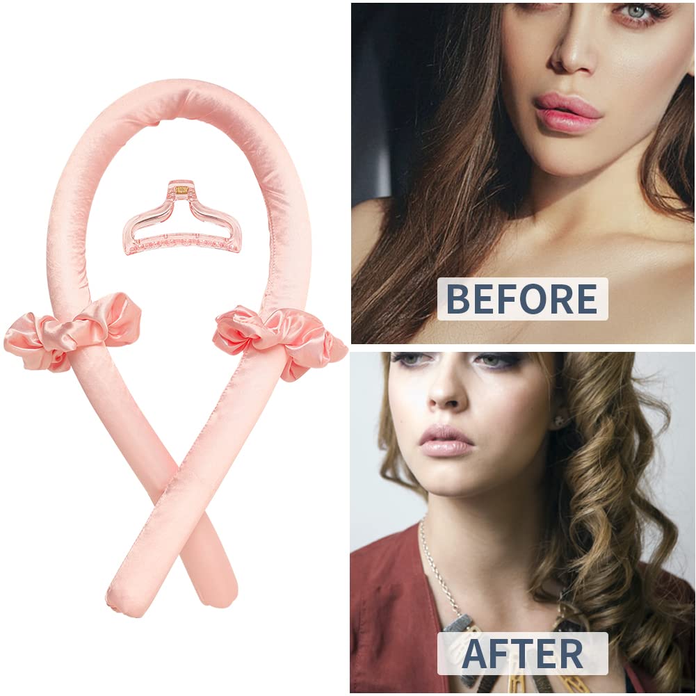 Heatless Curling Rod Headband,Pink - OLELON