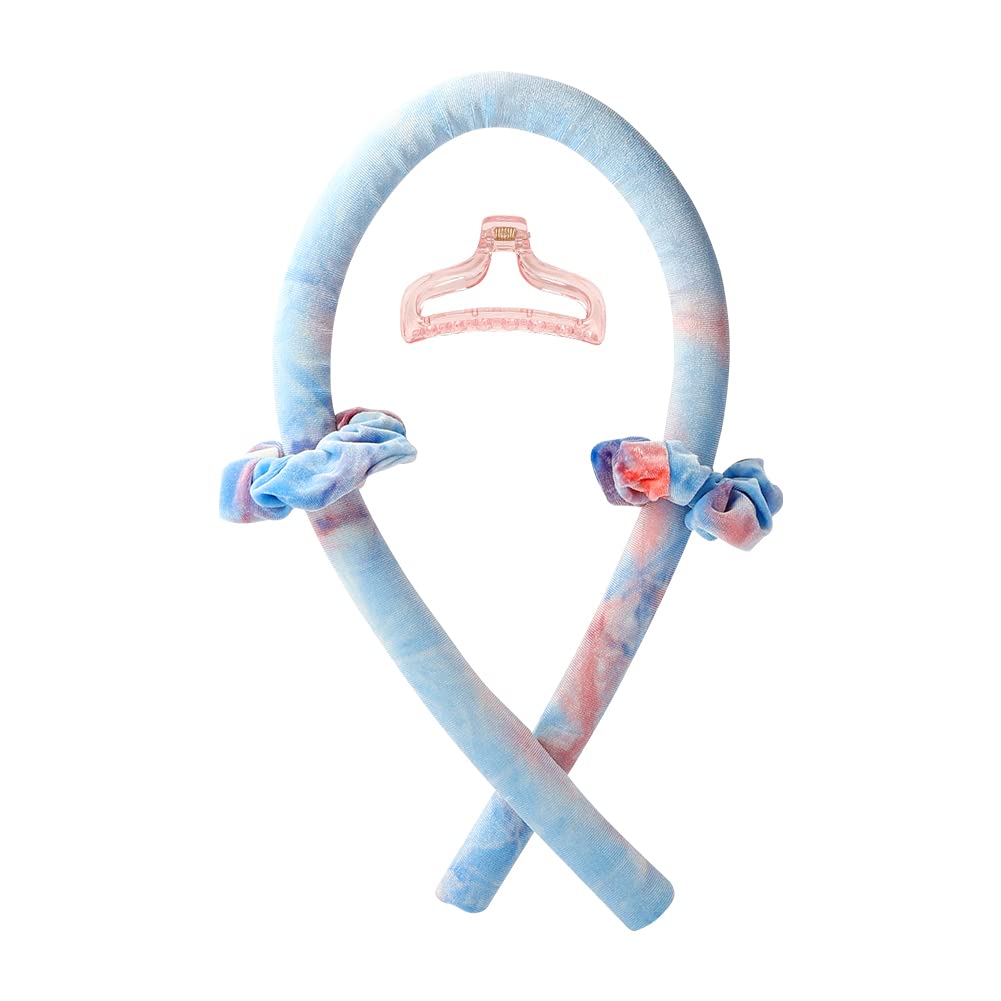 Heatless Curling Rod Headband,Tie Dye Blue - OLELON