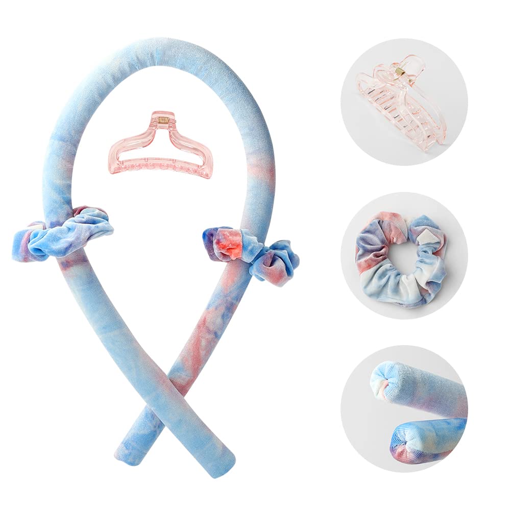 Heatless Curling Rod Headband,Tie Dye Blue - OLELON