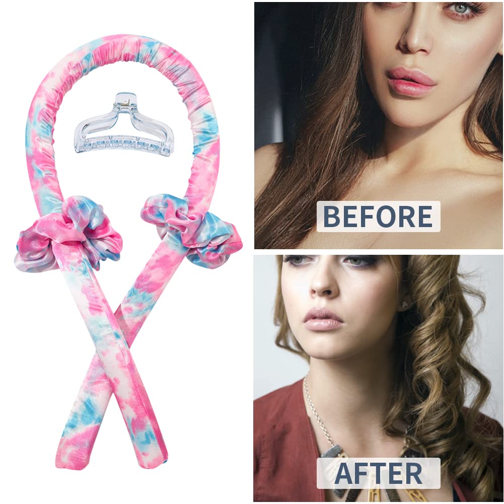 Heatless Curling Rod Headband,Tie Dye Pink - OLELON